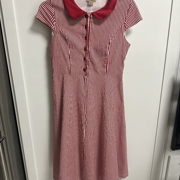 Lindy Bop Swing Dress Size M Red and White Flared Skirt Retro - Picture 1 of 10